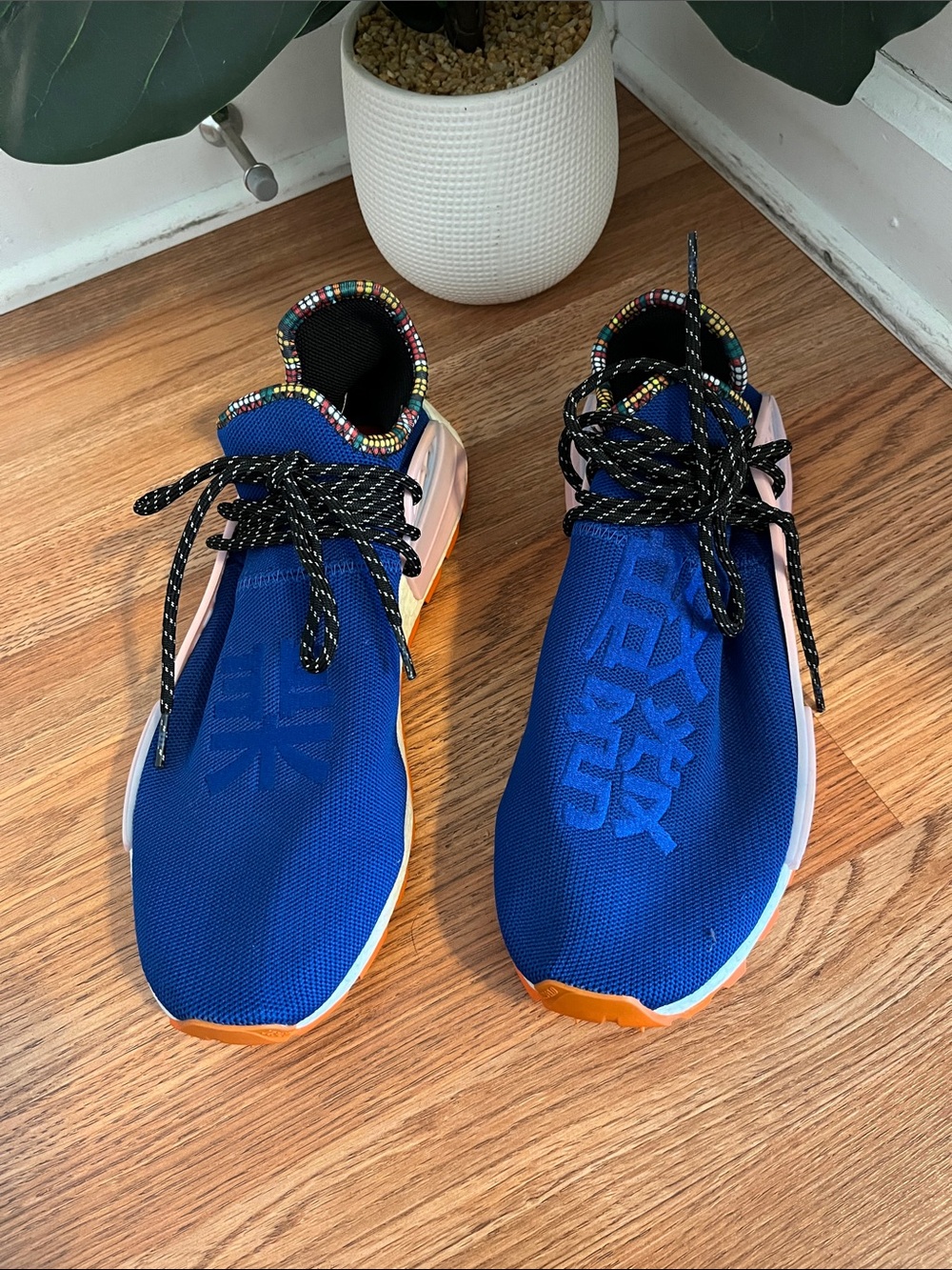 adidas Blue Athletic Sneakers with Pink Cage and Multicolor Collar
